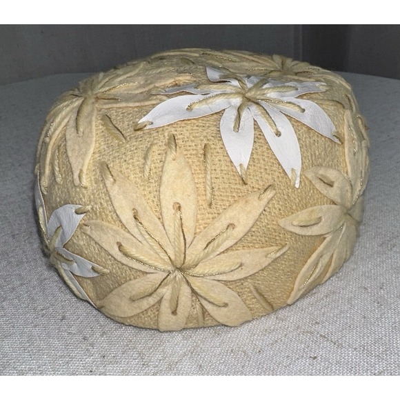 Vintage PillBox Pill Box Hat Flowers Frank‎ Jelleff Amy New York DC Cream Beige main image 8